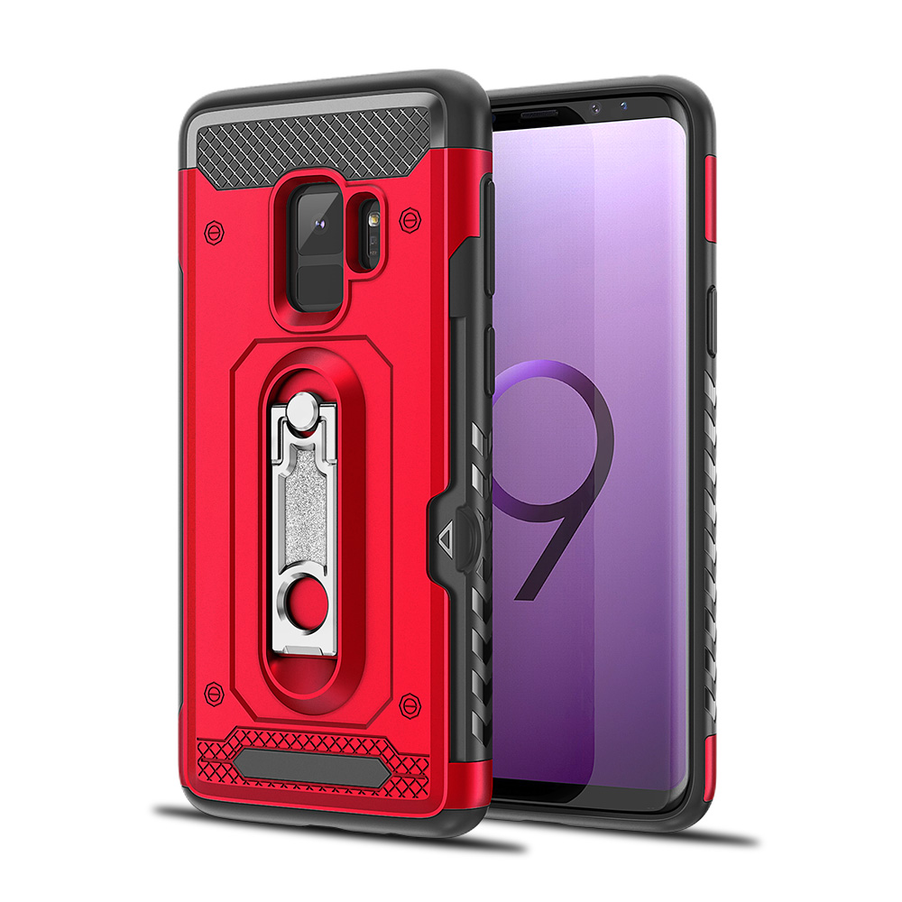 Samsung Galaxy S9+ (Plus) Rugged Kickstand Armor Case with Card Slot (Red)